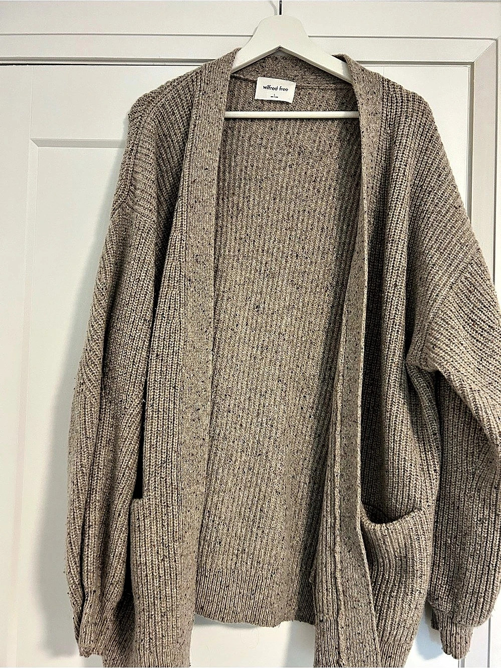 Wilfred Free Open Front Knit Cardigan in Oatmeal/Brown